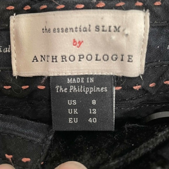 Anthropologie Size 8 The Essential Slim Pants Black Velvet Pockets Cropp… - Picture 7 of 10